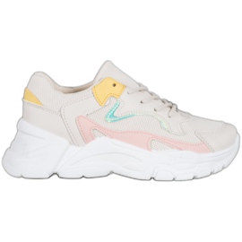 SHELOVET Stilfulde sneakers på platformen beige lyserød gul