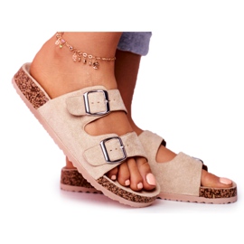 Kork-flip-flops til kvinder med beige spænder