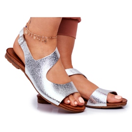 Kvinders sandaler Laura Messi Leather 1116 Snake Silver Vollare grå