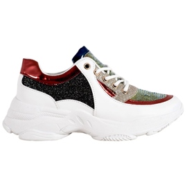 SHELOVET Farverige sneakers med pailletter hvid sort rød flerfarvet