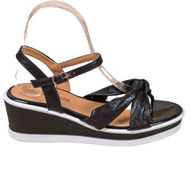 SHELOVET Skinnende kile sandaler sort