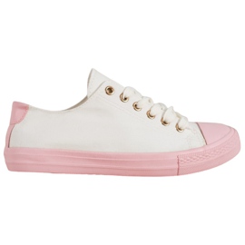 SHELOVET Tekstil sneakers hvid lyserød