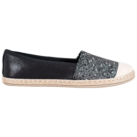 SHELOVET Sort Espadrilles med glitter
