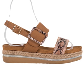 SHELOVET Sandaler på Snake Print Platform brun