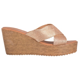 Renda Golden Wedge hjemmesko gylden