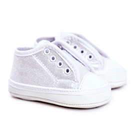 Apawwa Børnesneakers velcro med brokade dåb sølv Milley hvid