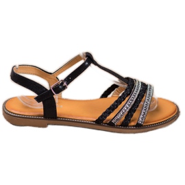 Mannika Elegante sandaler med krystaller sort