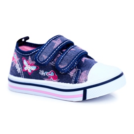 Le Scarpe Børnesneakers Marineblå Junalo Velcro marine blå lyserød