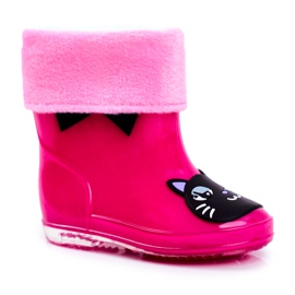 Børns gummiregn støvler Pink Cat sort lyserød