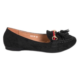 SHELOVET Sorte loafers med frynser