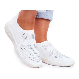 PS1 Kvinders Sport Slip-On Sko Hvid med Sidonim Cubic Zirconia
