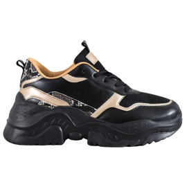 SHELOVET Sorte sneakers med guldindsatser