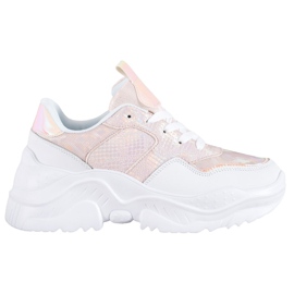 SHELOVET Eco læder sneakers hvid flerfarvet lyserød