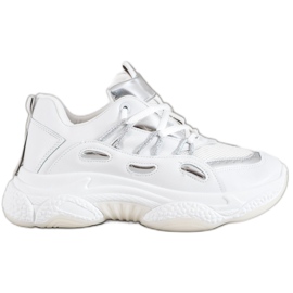 SHELOVET Hvide Eco Leather Sneakers grå