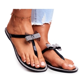 LU BOO Kvinders gummistøvler Sorte flip-flops Rhinestones Lou