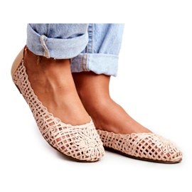 Lu Boo Kvinder Beige Openwork Ballerinas Flettet Carry