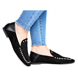 Lu Boo Black Lords Ballerinas til kvinder med Rhinsten sort