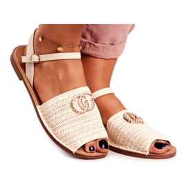 Beige flade sandaler til kvinder Lu Boo flettet Felicia