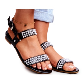 Sorte kvinders flade sandaler Lu Boo med Aldona Studs