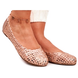 Lu Boo Ballerinas til kvinder Rose Gold Openwork Flettet Carry lyserød