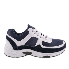 Mørkeblå fashionable sports sneakers lavet af øko-læder CH005 hvid marine blå