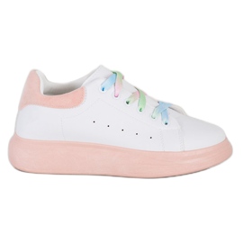 SHELOVET Sneakers med farverige snørebånd hvid lyserød