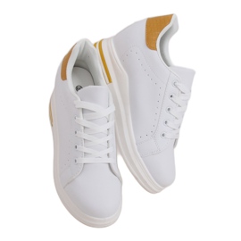 MY-0367 HVID / GUL hvide sneakers på en skjult kile