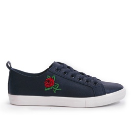 Marineblå sneakers med en blomst 1727-02 marine blå
