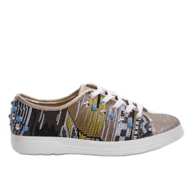 Gyldne sneakers rigt dekoreret C17-3997 flerfarvet gylden gul