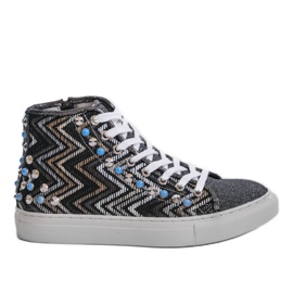Sorte høje sneakers rigt dekoreret D17-27027 flerfarvet