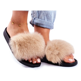 Kvinders hjemmesko med naturlig pels beige Bushido