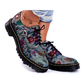 Kvinders Brogues Oxfords læderblomster Maciejka 04087-43 sort flerfarvet