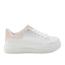 Hvide sneakers med øko-læder LLQ204-11 lyserød