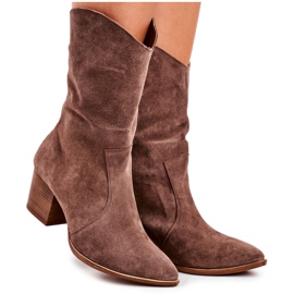 Kvinders støvler på højhælede læder Nubuck Cappuccino Nicole 2580 brun