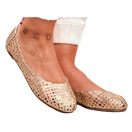 Lu Boo Dame Ballerinas Guld Openwork Flettet Carry gylden