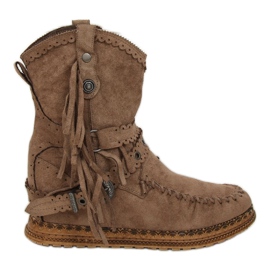 Boho-stil støvler i beige ST-17P Khaki
