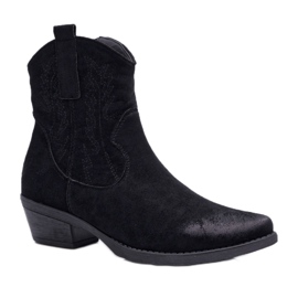 BUGO Cowboystøvler til kvinder Suede Black Ferders sort