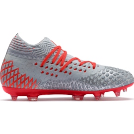 Fodboldstøvler Puma Future 4.1 Netfit Fg Ag Jr sølv-rød 105692 01 grå