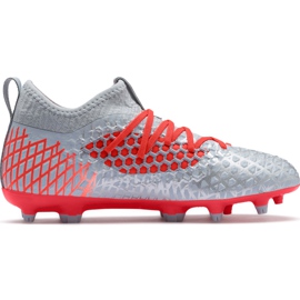 Fodboldsko Puma Future 4.3 Netfit Fg Ag Junior sølv-rød 105693 01 flerfarvet grå