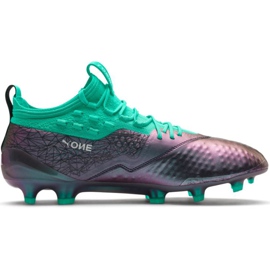 Puma One 1 Il Lth Fg Ag fodboldsko grå-grøn 104925 01 rød