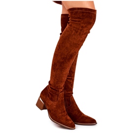 FRBS Kvinders knæhøje støvler Eco-Suede Camel Indigo flerfarvet