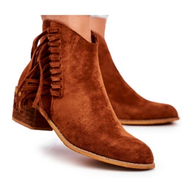 Kvindestøvler på høj hæl med frynser Cowboy Camel Mirage brun