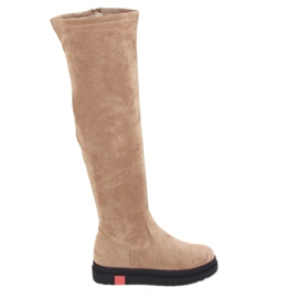 Over knæet støvler med tyk beige sål NS135P Beige