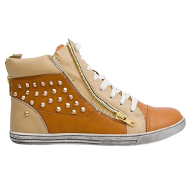 Høje sneakers med studs Y299 Camel beige brun