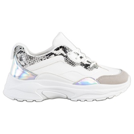 SHELOVET Bindede sneakers med Eco -læder hvid grå