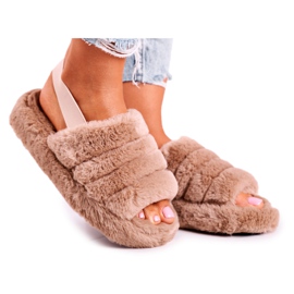 FJ1 Kvinders hjemmesko på platformen Furry Brown Khaki Snowflake brun