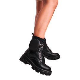 Joia Black Army Women's Platform Workers Støvler med en nyre sort