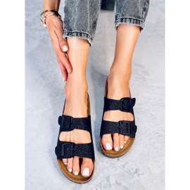 Alexa Black Glitter Cork Hjemmesko sort 1
