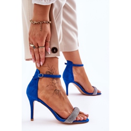 Suede højhælede sandaler med rhinestones blå øjeblikke 2