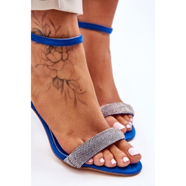 Suede højhælede sandaler med rhinestones blå øjeblikke 4